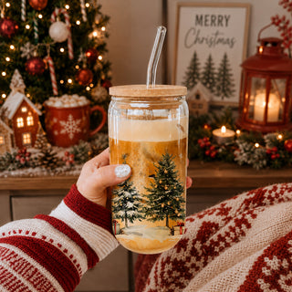 Winter wonderland Christmas glass cup 17oz - Holiday tree tumbler bamboo lid glass straw - Festive coffee gift
Small Shop Christmas tumbler with bamboo lid - winter wonderland Christmas tree design
Holiday glass tumbler 17oz - Christmas tree winter scene coffee cup bamboo lid - Festive kitchen gifts with straw