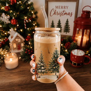 Christmas gifts for coffee lovers glass tumbler 17oz - Winter tree holiday drinkware bamboo lid glass straw
Holiday coffee gifts glass cup 17oz - Christmas tree winter wonderland kitchen accessories bamboo lid straw
Christmas kitchen gifts glass cup 17oz - Winter wonderland tumbler bamboo lid glass straw - Holiday tree design