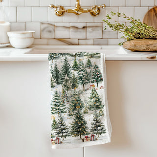 winter forest kitchen towel cozy seasonal decor
snowy landscape kitchen towel rustic winter home
evergreen forest decor towel winter cabin style
pine tree kitchen towel winter nature aesthetic
snowy trees kitchen decor towel winter theme
practical dish towel christmas trees pattern
kitchen towel for drying dishes winter forest