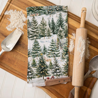 christmas pine tree landscape kitchen towel winter scene
snowy evergreen forest dish towel holiday scenery print
winter tree pattern kitchen towel christmas countryside
holiday forest illustration kitchen towel snowy trees
evergreen tree row christmas kitchen towel design