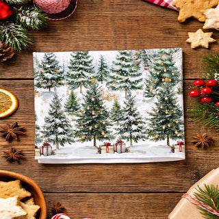 art print kitchen towel snowy forest scene
watercolor forest scene christmas kitchen towel
artistic christmas tree pattern kitchen towel
illustration style holiday kitchen towel winter forest
fine art christmas kitchen towel snowy trees