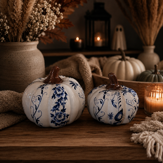timeless home decor pumpkins blue white aesthetic
simple elegant fall decor blue white pumpkins
quiet luxury fall decor blue and white pumpkins
european inspired fall decor pumpkins blue white