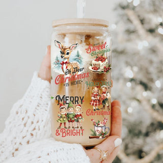 Oh Deer Christmas is here cup, Have a Sweet Christmas, Have a holly jolly Christmas - Vintage CHristmas can cups
