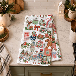 pink christmas table setting decor towel styling
pink holiday home decor kitchen towel rustic style
cozy pink christmas kitchen towel farmhouse aesthetic
pink vintage holiday towel for kitchen display
pink christmas decor ideas with vintage santa towel
pink vintage charm to your kitchen with this retro Christmas tea towel featuring nostalgic Santa designs and festive holiday scenes. Made from soft flour sack cotton, it’s the perfect unique Christmas gift or cozy farmhouse kitchen decor