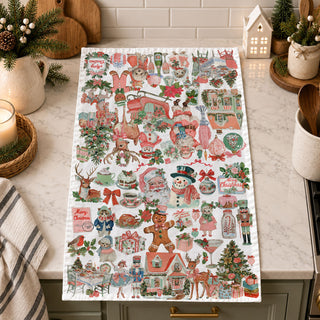pink retro christmas kitchen towel santa pattern holiday decor
pastel pink christmas tea towel vintage holiday illustration
pink santa claus kitchen towel festive home decor accessory
vintage pink holiday kitchen towel with retro christmas scenes
pink christmas towel farmhouse kitchen holiday styling