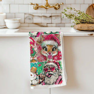 Wholesale affordable christmas gift kitchen decor towel unique
small christmas gift idea festive kitchen towel
bright colorful christmas kitchen towel with santa reindeer and dog
funny holiday dish towel for women who love bold christmas decor