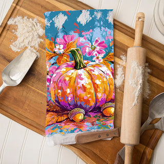 color pop fall towel for neutral kitchen makeover
unique pumpkin art towel for non-traditional fall décor
colorful autumn pumpkin towel for bar cart decorations
teal and pink pumpkin towel for trendy fall kitchen décor
whimsical colorful pumpkin towel for fun thanksgiving hosting