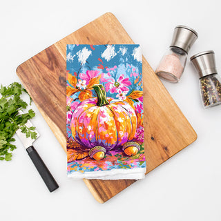 unique boho pumpkin towel for colorful thanksgiving décor
eye-catching fall pumpkin towel for statement kitchen décor
colorful harvest pumpkin towel for bright dining room styling
vibrant fall tea towel for colorful hutch or tiered tray
