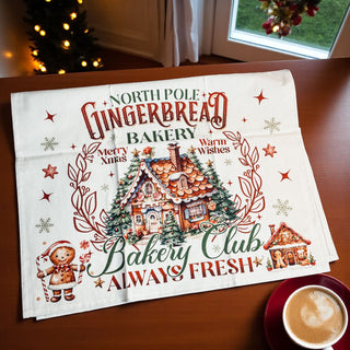 North Pole Christmas kitchen towel premium
Christmas kitchen towel gingerbread theme
Holiday kitchen linens gingerbread house