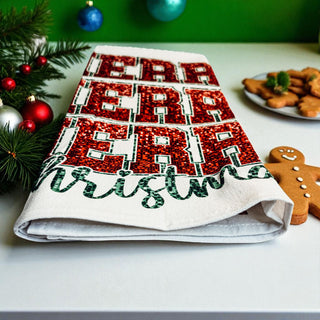 High end Christmas kitchen accessories
Sophisticated holiday kitchen decor
Glitter Christmas kitchen towel bow
Christmas bow kitchen styling accessories