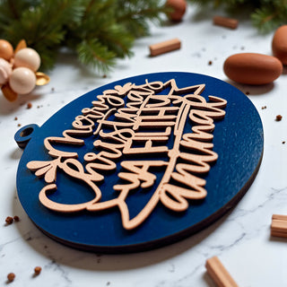Funny inspirational quote ornaments classic navy blue and gold xmas decor