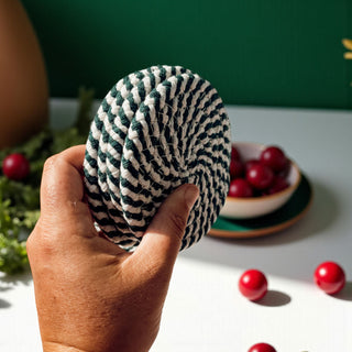 Wholesale Classic holiday coasters candy cane striped Christmas accessories
Vintage style candy cane coasters Christmas holiday braided