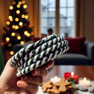 Red and white candy cane coasters Christmas holiday home decor
Green and white candy cane coasters holiday gift set braided rope
Mixed candy cane coasters red green white Christmas home accessories