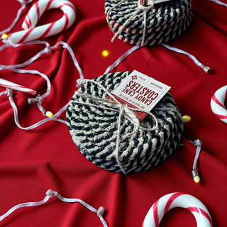 Christmas Eve candy cane coasters holiday entertaining accessories
Christmas morning candy cane coasters holiday gift braided rope