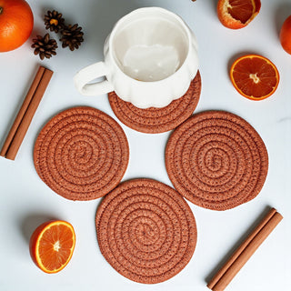 Fall themed braided rope coasters gift set home entertaining accessories
Autumn braided rope coasters neutral palette gift ready with tags