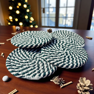 Christmas candy cane striped coasters holiday home accessories gift
Festive holiday coasters candy cane design Christmas entertaining
Christmas themed candy cane coasters holiday braided rope gift set