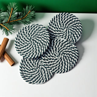 candy cane coaster set of 4 red and green Christmas colors
holiday coasters gift set red and green candy stripe fabric
