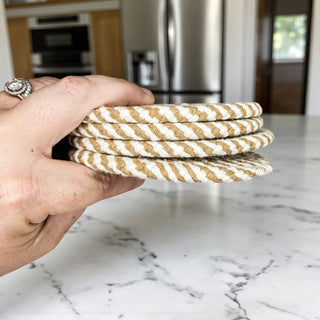 Farmhouse braided rope coasters autumn gift set neutral decor
Scandinavian style braided coasters fall colors neutral gift