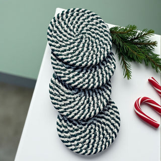 Farmhouse Christmas candy cane coasters holiday braided rope
Rustic holiday coasters candy cane design Christmas home decor
Traditional Christmas candy cane coasters holiday gift set