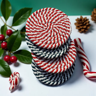 Wholesale Farmhouse style green and white Christmas coasters gift idea
small business Christmas gift coasters in green candy cane pattern