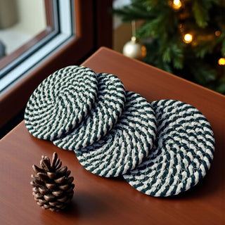 handmade fabric coasters green and white for Christmas decor
Christmas kitchen accessories green and white rope coasters