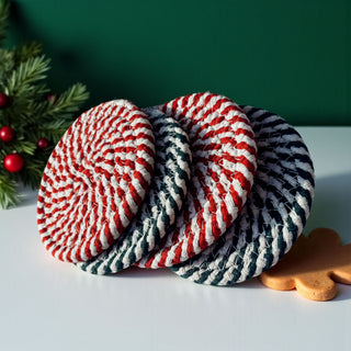 Magical holiday candy cane coasters Christmas wonder braided
Nostalgic Christmas candy cane coasters holiday memories decor
Candy cane coasters vs Christmas placemats holiday table decor