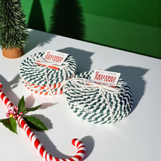 holiday drink coasters red and white cotton rope gift set
Christmas coffee bar decor candy cane stripe coasters
