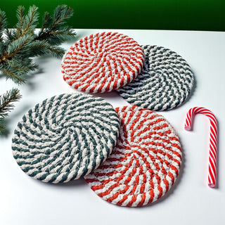 Quality Christmas candy cane coasters holiday braided rope gift