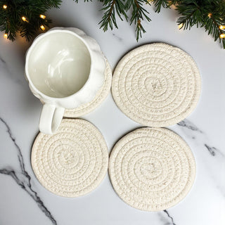 Seasonal shopping braided rope coasters fall gift bundle
fall kitchen decor braided rope coasters neutral tones
Thanksgiving table decor coaster set handmade and rustic