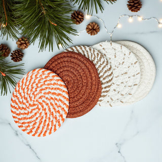 handmade cotton coasters gift set under 30 dollars
unique home gift for her braided drink coasters