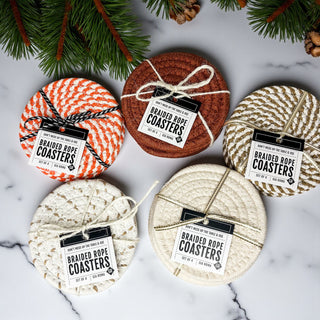 Cream braided rope coasters neutral home decor gift bundle
Natural braided rope coasters beige neutral fall gift set
White braided rope coasters neutral home decor gift ready