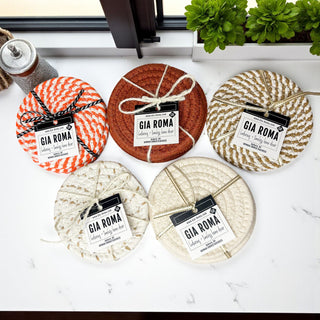 perfect small gift for coworkers teachers or friends
giftable coaster set tied with jute ribbon for holiday giving