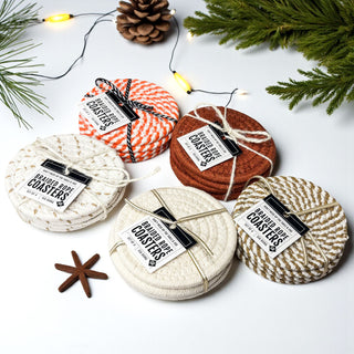 braided cord coasters thick absorbent fabric
handcrafted drink coasters with rustic farmhouse ribbon
eco friendly drink coasters reusable and washable rope material