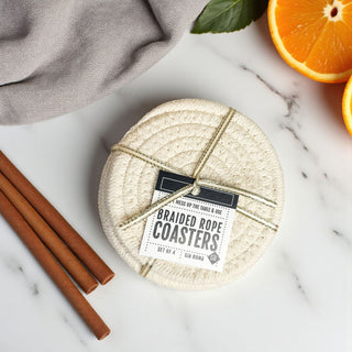 holiday coaster set white and gold rope festive neutral colors
stocking stuffer coasters gift for home decor lovers
small business Christmas gift set coaster pack of 4