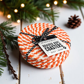 thoughtful housewarming gift neutral coaster set for everyday use
Braided rope coasters set of 4 fall colors gift set with ribbon and tag
