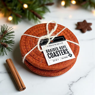 Thanksgiving hostess gift braided rope coasters neutral fall colors
Fall entertaining braided rope coasters gift set home decor