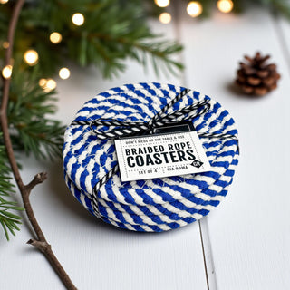 Bulk Maritime blue white braided rope coasters set home decor
Coastal blue and white braided rope coasters gift set nautical
Beach house blue white braided coasters set home decor
