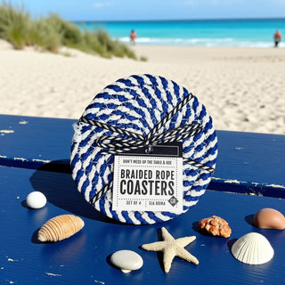 Wholesale Blue and white braided rope coasters gift set coastal home
Hostess gift blue white braided coasters nautical home decor
Housewarming gift blue and white rope coasters coastal style