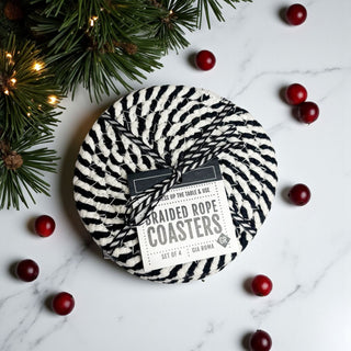 Contemporary gift set black and white braided coasters
Minimalist black white braided rope coasters modern home decor
Scandinavian style black and white braided coasters gift set