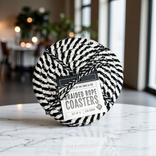 Handmade black and white rope coasters gift ready home accessories
Modern black white braided rope coasters set home decor gift
Black and white striped braided rope coasters modern home decor
Monochrome rope coasters braided design black white gift set