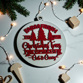 Christmas tree farm ornament with established date design
rustic Farm Fresh Christmas tree sign ornament
miniature Christmas tree farm sign ornament
round wooden tree farm ornament for Christmas
Christmas tree farm hanging wood decoration
farmhouse tree farm sign for Christmas tree
Christmas tree farm keepsake for holiday tree
rustic evergreen farm ornament for Christmas