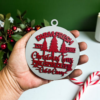 multicolor wooden Christmas ornament collection
wooden Christmas ornaments with color options
Christmas ornaments to match different holiday color schemes
traditional color Christmas tree ornament
neutral color wooden Christmas ornament
Farm Fresh Christmas Trees ornament for rustic Christmas tree
Farm Fresh tree farm sign wooden Christmas decoration
Farm Fresh Christmas ornament with three evergreen trees
Christmas tree farm ornament with pine spruce fir lettering
