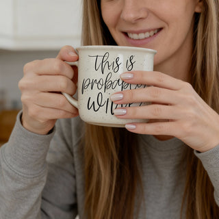woman holding this is probably wine mug
funny wine mug for moms
novelty coffee cup for wine drinkers
this is probably wine mug gift idea
cute script this is probably wine coffee cup
funny mug for wine and coffee lovers
dishwasher safe this is probably wine mug