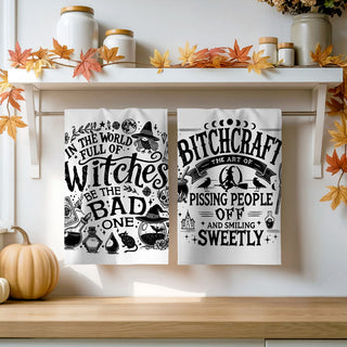 cheeky witchcraft phrase towel for bar cart décor
humor witch kitchen towel for seasonal home décor
tongue in cheek witch quote towel for spooky hostess gift
novelty witch themed halloween towel for adult décor
