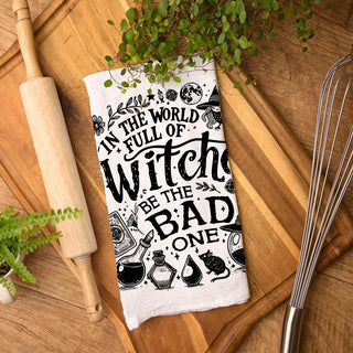 bold funny witch décor towel for open shelving
witch joke kitchen towel for ghost and ghoul gatherings
unique witch print towel for tarot and crystal lovers