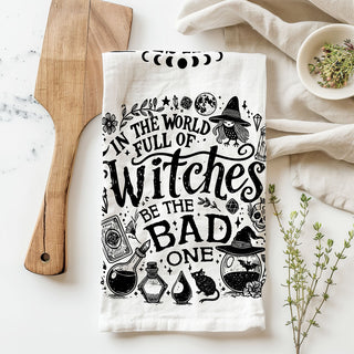 funny halloween witch saying towel for bathroom or powder room
bold witch humor dish towel for edgy halloween décor
unique witch quote textile for cozy spooky home