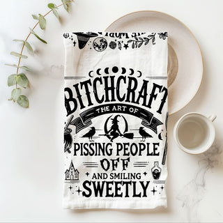witch aesthetic tea towel for year round spooky home décor
funny witchy cotton towel for halloween housewarming gift
snarky halloween kitchen accessory with witch silhouette design