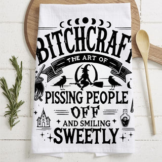 witchcraft themed halloween tea towel for snarky home décor
humorous witch towel be the bad one modern halloween décor
bitchcraft funny witch gift towel for sarcastic friend