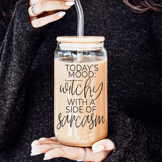 Sustainable coffee tumbler with glass straws for Halloween
