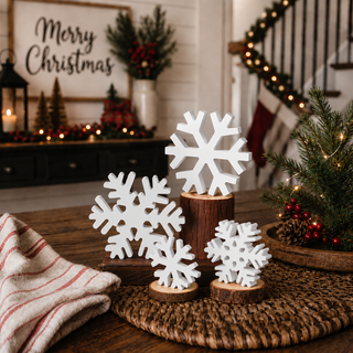 Set of three white wooden snowflake Christmas decorations
Snow Day white wooden snowflake decorations set of three
Freestanding white MDF snowflake holiday decorations
White wooden Christmas snowflakes in three coordinating sizes
Decorative white snowflake figurines for Christmas displays
Set of three freestanding wooden winter snowflakes
MDF snowflake Christmas decorations for indoor display
White tabletop snowflake decorations for the holidays
Wooden snowflake figurines for Christmas home décor